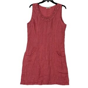 Lungo L’Arno Pink Linen Dress M Italy Crochet Sleeveless Stretchy Summer Casual